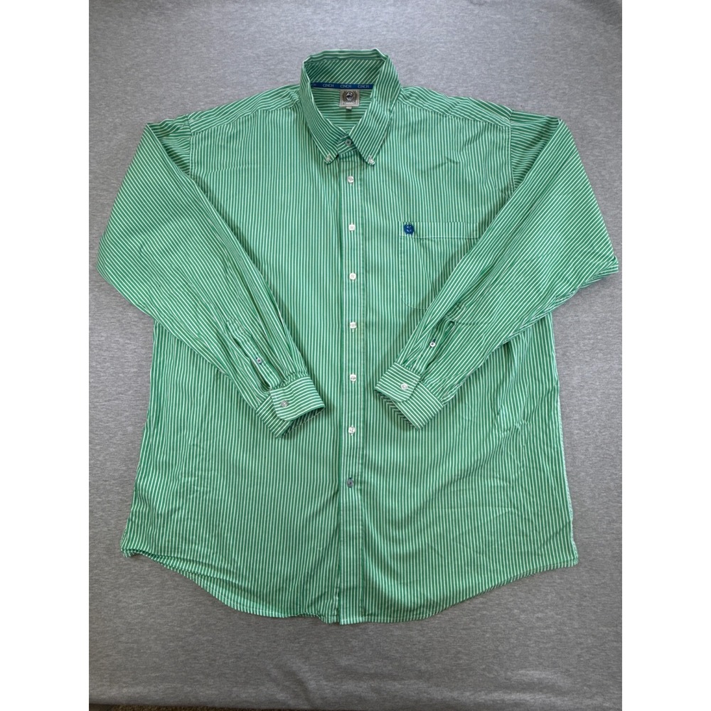Cinch Mens XXL Green White Striped Western Button Down Long Sleeve Shirt Cotton